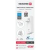 SWISSTEN Univerzálny Adaptér GaN 45W ,USB-C,USB-A , výmenná vidlica (US, EU, UK), biely