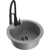 Mexen Diego, 1-komorový granitový drez 488x488x167 mm a drezová batéria Aster, šedá, 6512-71-73450-70-B