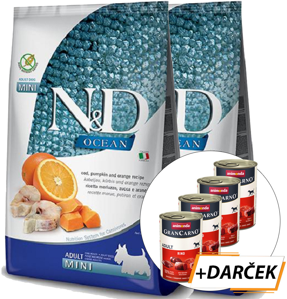 N&D dog Ocean Pumpkin Adult mini codfish & orange 2 x 7 kg