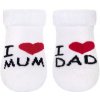 Dojčenské froté ponožky New Baby biele I Love Mum and Dad - 56 (0-3m)