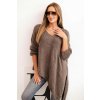 Fashionweek Dámsky asymetrický sveter z vlny Plus Size s výstrihom do V K1925 Farba: Mocca, Veľkosť: Universal