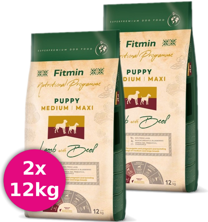 Fitmin Dog Medium Maxi Puppy Lamb & Beef 2 x 12 kg