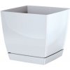 Prosperplast Kvetináč Coubi Square s miskou biely, variant 21 cm