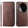 Peňaženkové kožené puzdro Cubic Grid na Xiaomi 14 Ultra - Hnedá