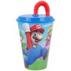 Stor plastový pohár s vrchnákom a slamkou SUPER MARIO 21430 430 ml