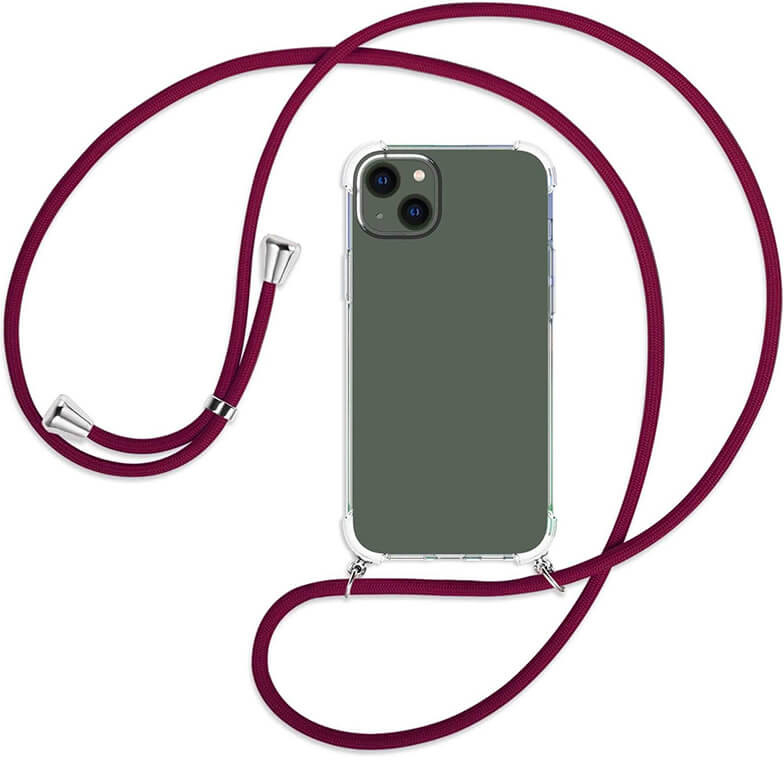 Púzdro SES Priehľadné silikónové ochranné so šnúrkou na krk Apple iPhone 12 mini - červené