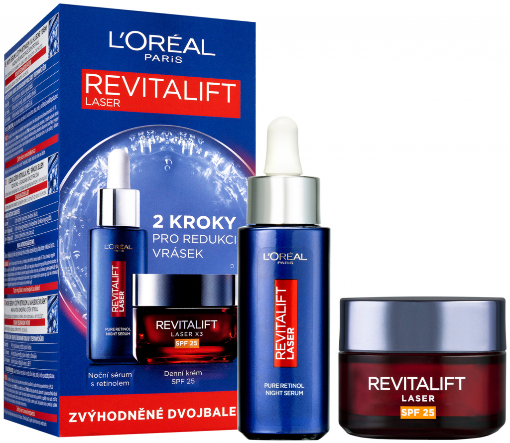 L\'Oréal Paris Revitalift Laser nočné sérum s 0.2% čistého retinolu, 30 ml + Revitalift Laser X3 denný krém SPF 25, 50 ml