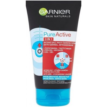 Garnier Pure Active čistiaca starostlivosť proti čiernym bodkám s aktívnym uhlím 3 v 1 pre mastnú a problematickú pleť 150 ml