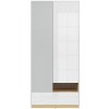 BRW Skriňa do detskej izby NANDU SZF2D1S jasna sivá/dub poľský/biely lesk nábytkárska doska 90 cm x 200.5 cm x 55 cm