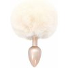 Análny kolík s chvostom ToyJoy Happiness Enchanting Bunnytail biely, kovový análny kolík s králičím chvostom 14 x 2,7 cm