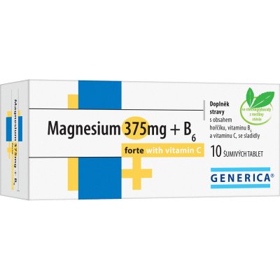 GENERICA Magnesium 375 mg + B6 forte s vitamínom C 10 šumivých tabliet