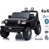 Beneo Elektrické autíčko Jeep Wrangler dvojmiestne kožené sedadlá Rádio s Bluetooth prehrávačom SD/USB vstup Pohon 4x4 12V10Ah Batéria EVA kolesá Odpružené nápravy 24 GHz čierna