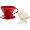 TIAMO V-01 keramický dripper ČERVENÝ + filtre a odmerka (elegantné červené prevedenie v kvalitnej keramike)