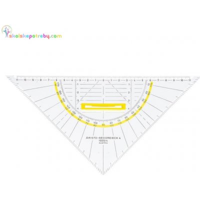 Aristo AR1555/4 trojuholník transparentný 25cm s rúčkou fazetou a atramentovými drážkami