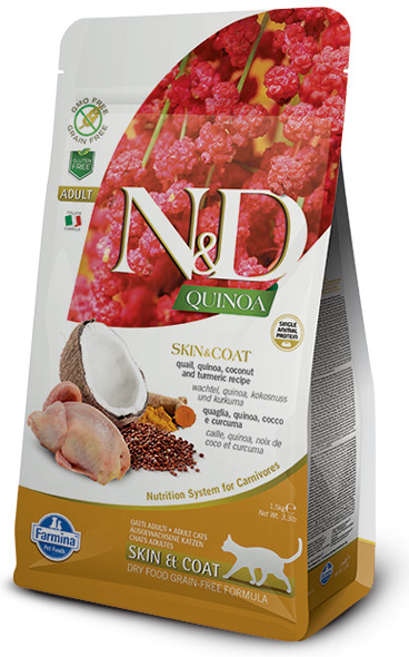 N&D QUINOA grain free cat SKIN&COAT Quail 1,5 kg