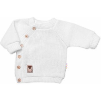 Baby Nellys detský pletený svetrík s gombíkmi zap. bokom Handmade biely