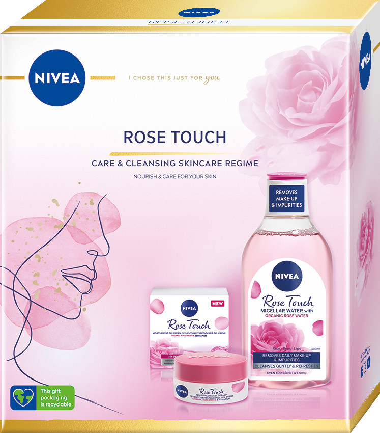 Nivea Rose Touch Care & Cleansing Skincare Regime denní pleťový gel-krém Rose Touch 50 ml + micelární voda Rose Touch 400 ml darčeková sada