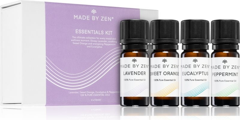 Made By Zen Essentials Lavender esenciálny vonný olej 10 ml + Sweet Orange esenciálny vonný olej 10 ml + Eucalyptus esenciálny vonný olej 10 ml + Peppermint esenciálny vonný olej 10