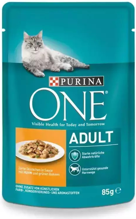 Purina One Cat Adult s kuracím mäsom a zelenými fazuľkami 85g
