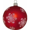Vianočná ozdoba sklenená guľa s veľkými vločkami červená, 8 cm