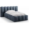 Tmavomodrá čalúnená jednolôžková posteľ s úložným priestorom s roštom 90x200 cm Lupine – Micadoni