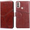 Peňaženkové kožené puzdro Geometric Stitching na Motorola Moto E20 / E30 / E40 - Tmavo Hnedá