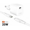FIXED Mini s USB-C výstupem a USB-C/USB-C kabelu 1.2m podpora PD 20W bílý FIXC20M2-CC-WH (FIXC20M2-CC-WH)