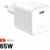 Sieťový GaN adaptér FIXED Mini s USB-C výstupom a podporou PD, 65W, biely