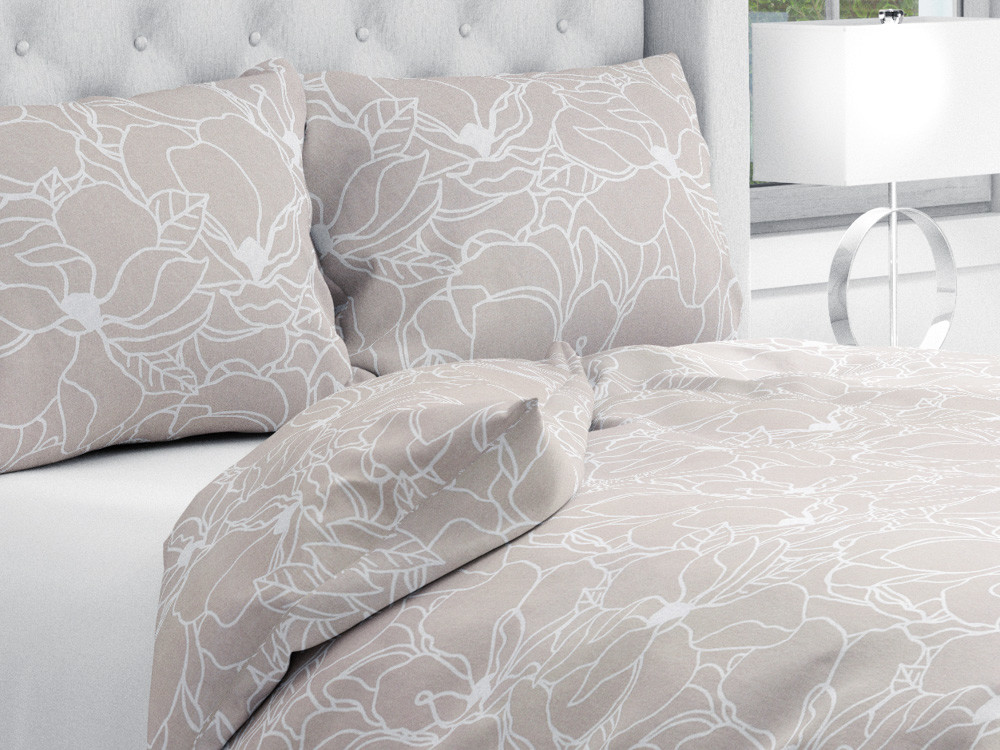Biante bavlna obliečky Sandra SA-270 Biele designové kvety na béžovom Predĺžené 140x220 70x90