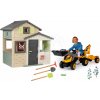 Set domček Priateľov a traktor na šliapanie Friends Evo Playhouse Life Smoby rozšíriteľný s nakladačom bagrom a záhradné náradie