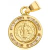 Argento Zlatý prívesok medaila sv. Benedikta číre okrúhle zirkóny 8A035