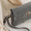 Ammyla Kožená kabelka Daria (velur gray) Crossbody popruh: kožený