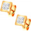 Šperky eshop - Náušnice v kombinovanom 14K zlate - malé štvorce zdobené čírymi zirkónikmi GG166.04