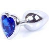 Boss Series Jewellery Silver Heart Plug Dark Blue - strieborný análny kolík s drahokamom v tvare srdca 7 x 2,7 cm