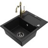 Mexen Enzo, granitový drez 576x465x174 mm, 1-komorový a drezová batéria Carla, čierna, 6506-77-670700-50-B