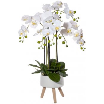 Umelá kvetina Orchidea biela v kvetináči na nožičkách, 75cm