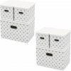 HomeLife Úložný box s vekom súprava 2 x 3 ks biele kvietky 5104