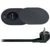 Solight 1z + USB A+C 20W PD vstavaná zásuvka s posuvným viečkom, 2m, matná čierna PP124CB-PD20