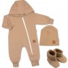 Rastúci teplákový overal pre bábätko, čiapky topánky 3D, Nature karamelová