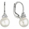 Zlaté 14 karátové náušnice biele zlato s riečnou perlou a tromi zirkónmi 81PZ00024