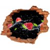 Nálepka 3D diera na stenu Jahody a voda 90x70 cm