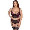 Cottelli Curves Longline Bra & Suspender Thong 2-Tone Lace Set 2214474 Black