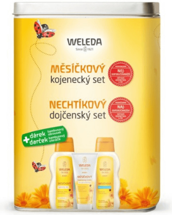 Weleda Nechtíkový dojčenský set kúpeľ 200 ml + olej 200 ml + krém 75 ml + darček - plienka darčeková sada