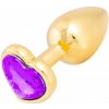 Zmyselný kovový análny kolík s fialovým kryštálom Love anal 7,2 cm, zlatý