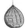 Textilomanie Čierne závesné kreslo KOKON bez stojanu, bielo-sivý vankúš