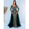 Exkluzívne dlhé dámske spoločenské šaty s odnímateľnou tylovou sukňou pre moletky- zelené - 4XL