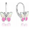 MINET Náušnice trblietavé strieborné MOTÝLE s ružovým opálom