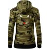Mačka - srdce namiesto nosa - Mikina dámska trendy zipper s kapucňou - 2XL ( Zelený maskáč )