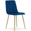 Jedálenská zamatová stolička KARA tmavomodrá - kovové nohy v dekore dreva Počet stoličiek: 4ks