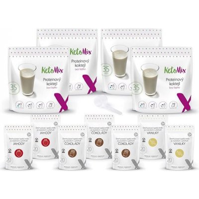 KetoMix Balíček – koktejl KetoMIX na 4 týždne (3× čokoláda, 2× vanilka, 2× jahoda)